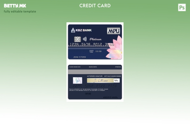 модерен стил Мјанмар KBZ Bank UnionPay шаблон за кредитна картичка платина